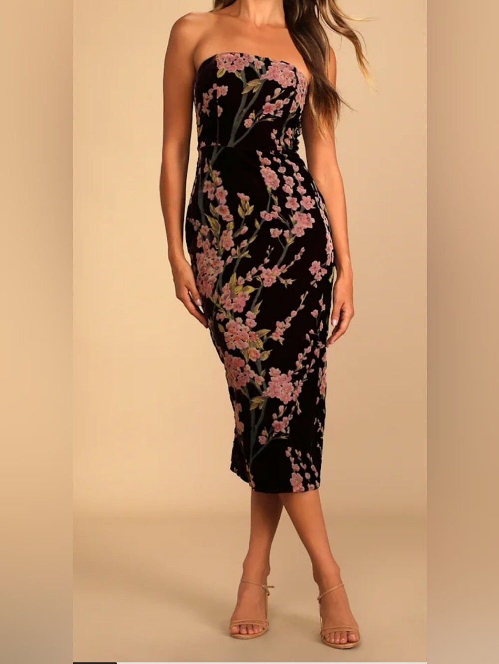 Lulu's Black Strapless Floral Midi Dress